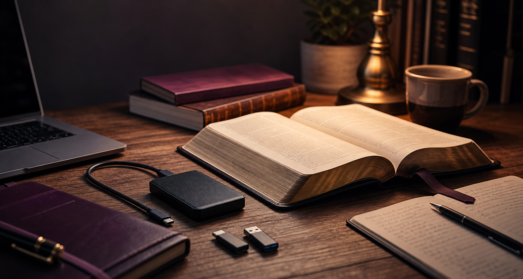 Bible Study Edition drive with an open Bible and study notes